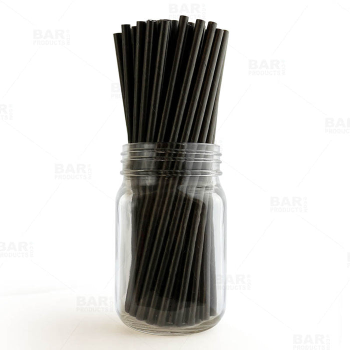 BarConic® "Eco-Friendly" Paper Straws - 7 3/4" Solid Black - Packs of 100