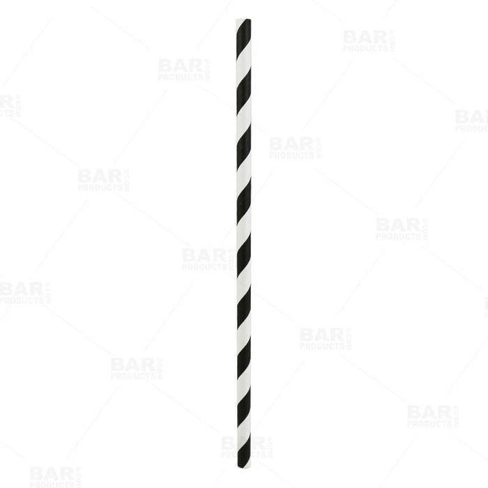 BarConic® "Eco-Friendly" Paper Straws - 7 3/4" Black & White Stripe - Packs of 100