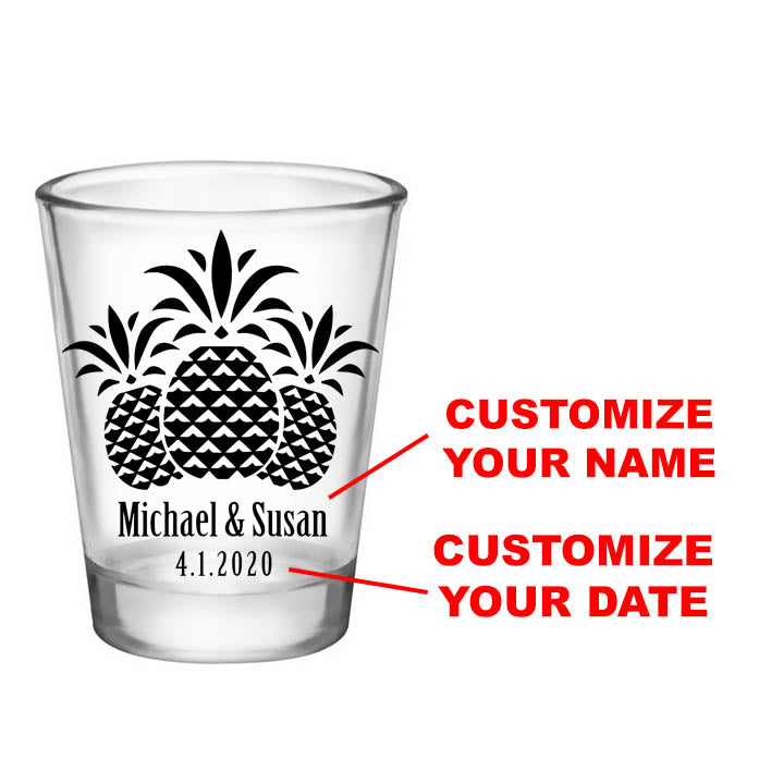 CUSTOMIZABLE - 1.75oz Clear Wedding Shot Glass - Pineapples