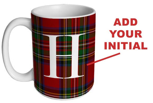 CUSTOMIZABLE 15 ounce Coffee Mug - MONOGRAM - Plaid Design