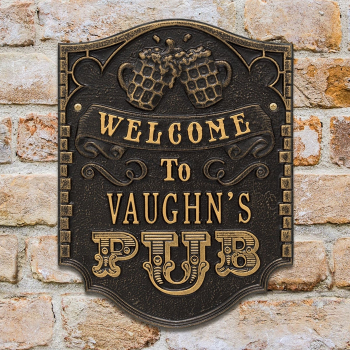 CUSTOMIZABLE Cast Aluminum Plaque - Pub "Welcome" Design