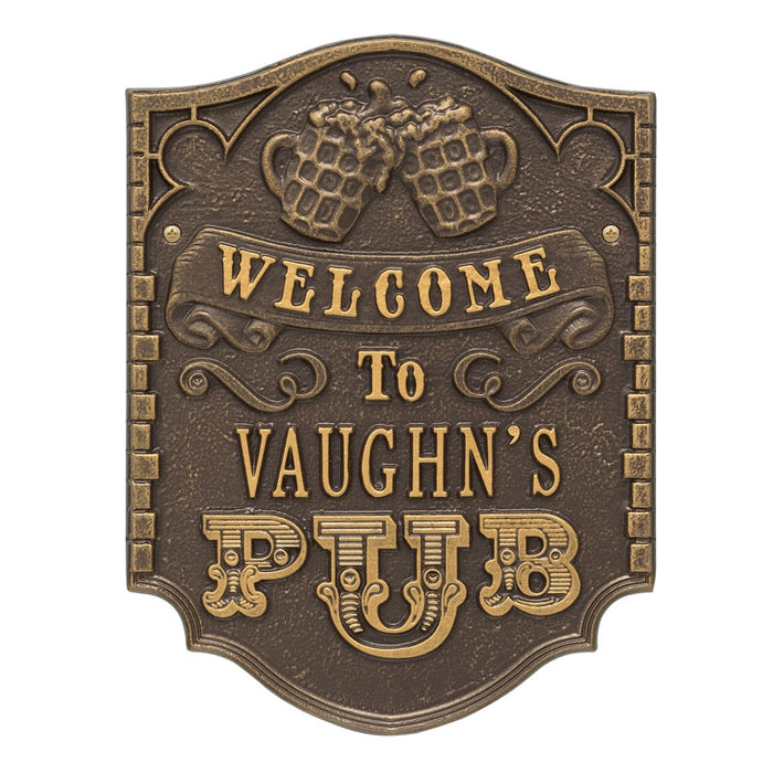 CUSTOMIZABLE Cast Aluminum Plaque - Pub "Welcome" Design