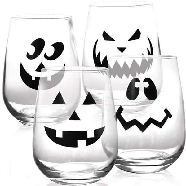 Halloween Jack O'Lantern Stemless Wine Glasses