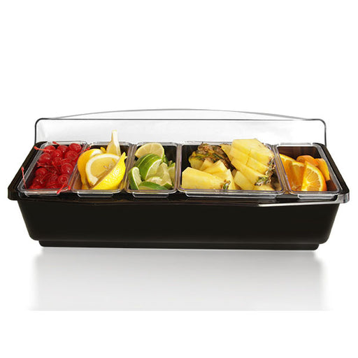 Roll Top Condiment Holder (Fruit Trays) with (4) 1-Quart and (1) 2-Quart Inserts