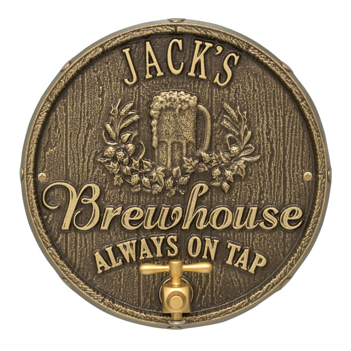 CUSTOMIZABLE Cast Aluminum Plaque (and Bottle Opener) - Oak Barrel Beer Pub Design