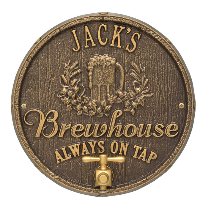 CUSTOMIZABLE Cast Aluminum Plaque (and Bottle Opener) - Oak Barrel Beer Pub Design