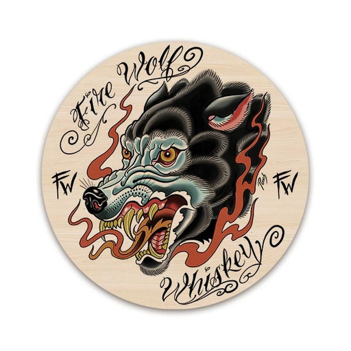 Fire Wolf Whiskey Round Wooden Table Top - Two Sizes Available