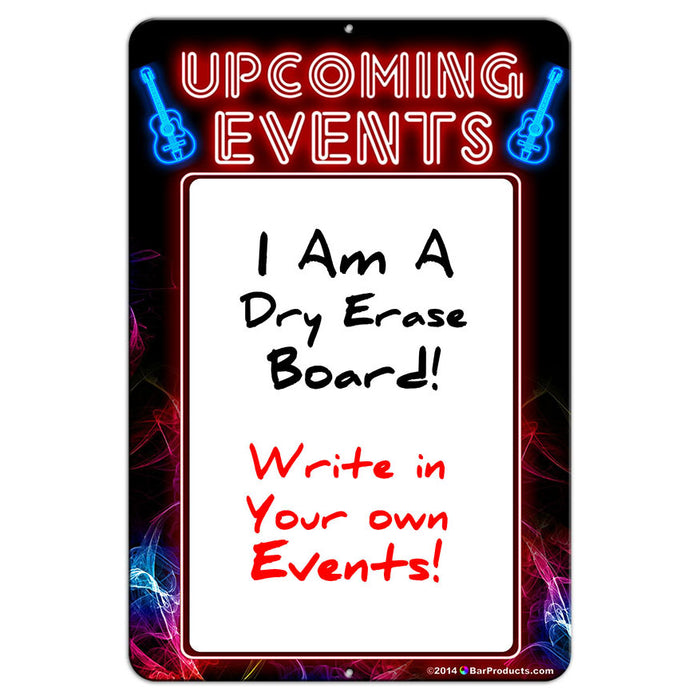 Upcoming Events - Dry Erase 12" x 18" Metal Bar Sign - Neon Themed