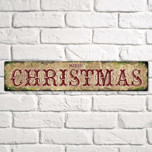 Metal Holiday Bar Sign - 5" x 25" - Merry Christmas