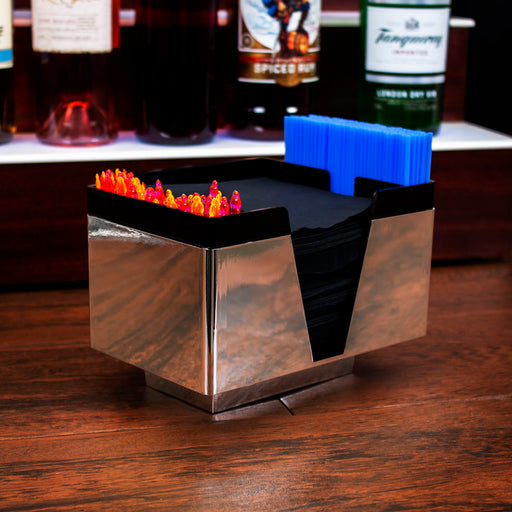 NAPKIN BAR CADDY - 3 COMPARTMENT- BLACK/CHROME