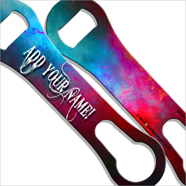 "ADD YOUR NAME" - V-ROD® Bottle Opener – Space Design – Blue / Red