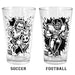 Sports themed pint glasses- soccer football