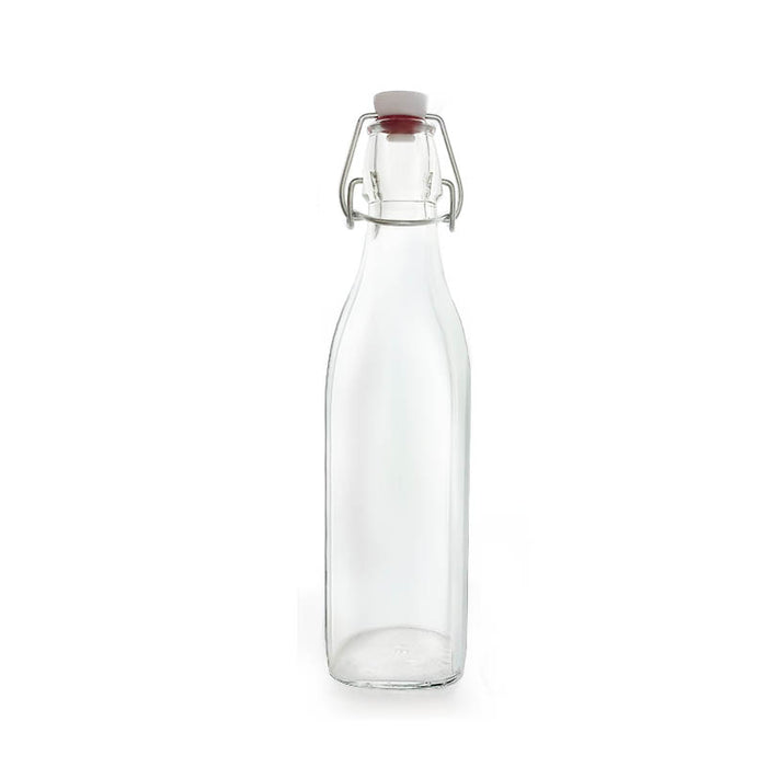 Square Glass Bottle w/ Swing Top - Available in 1 Liter or 17 ounce