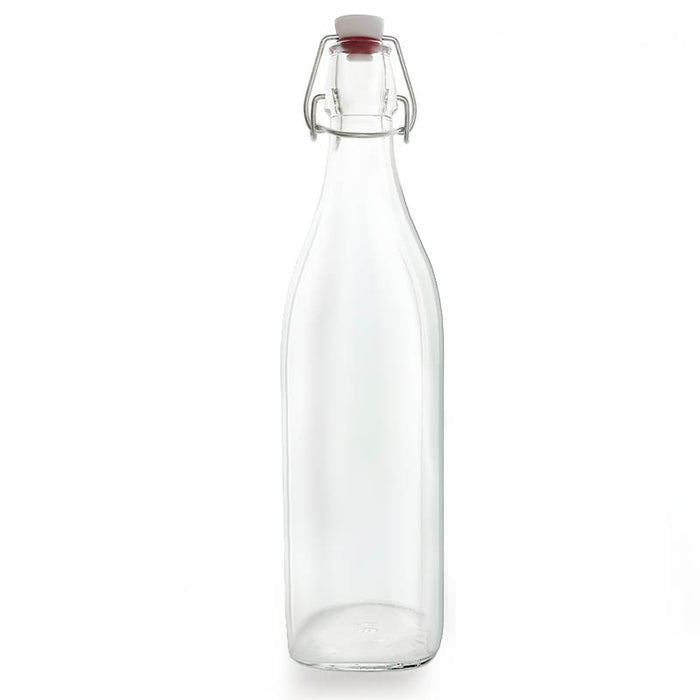 Square Glass Bottle w/ Swing Top - Available in 1 Liter or 17 ounce