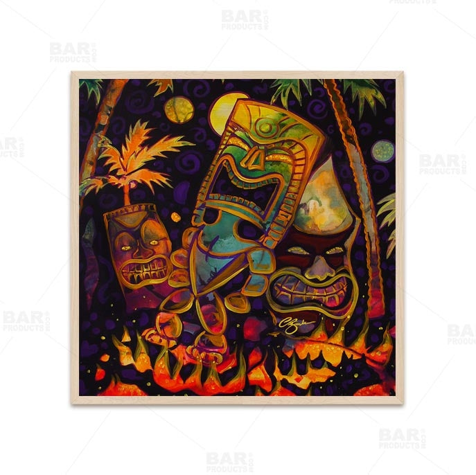 Tiki Fire Night Square Wooden Table Top - Two Sizes Available