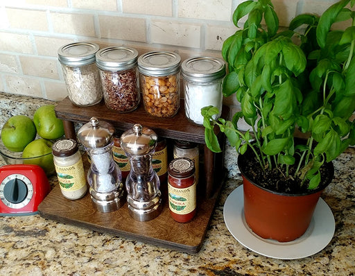 Counter Caddies™ - Walnut-Stained Straight Shelf - Culinary / Spice Rack - herbs and ingredients