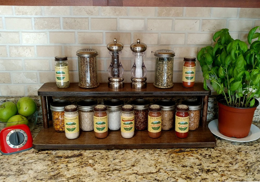 Counter Caddies™ - Walnut-Stained Straight Shelf - Culinary / Spice Rack - herbs and ingredients