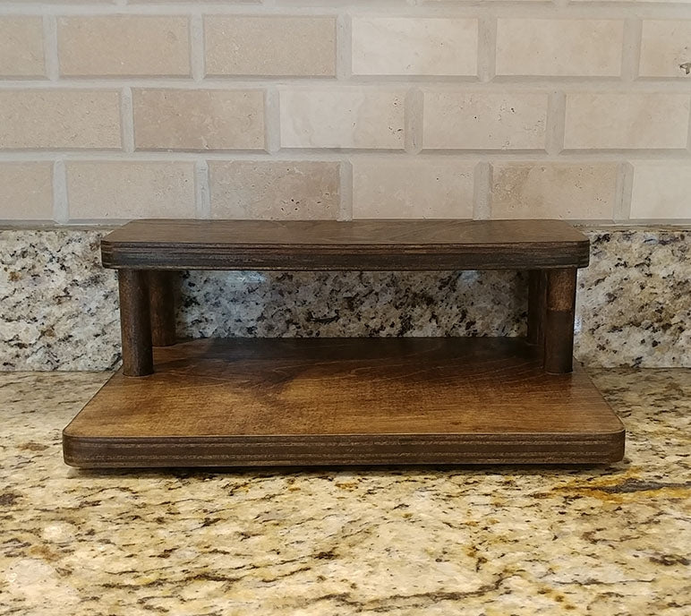 Counter Caddies™ - Walnut-Stained Straight Shelf - Liquor/Wine Bottle Display - 12" Length - empty