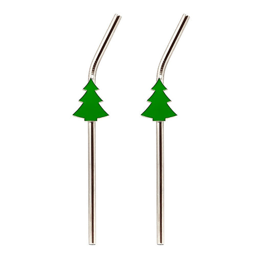 Stainless Steel Straws with Brush - Christmas Tree - Set of 2