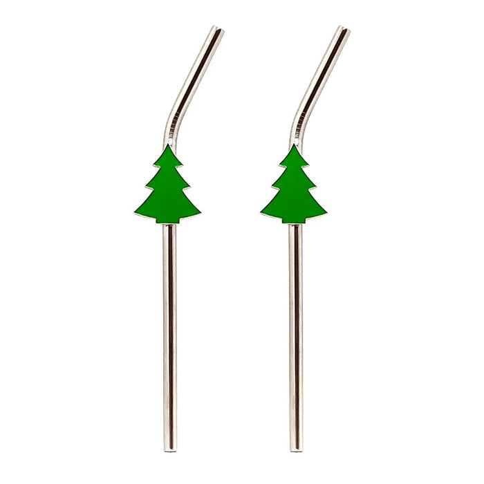 Stainless Steel Straws with Brush - Christmas Tree - Set of 2