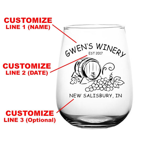 CUSTOMIZABLE - Stemless Wine Glass - 17 ounce - Wine Barrel