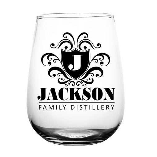 CUSTOMIZABLE - Stemless Wine Glass - 17 ounce - Crest Design 3