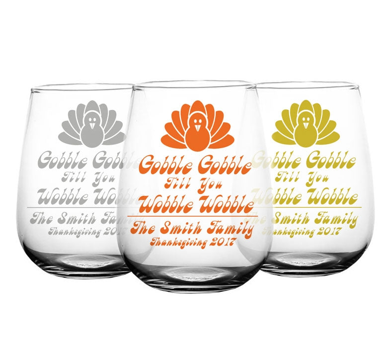 CUSTOMIZABLE - Stemless Wine Glass - 17 ounce -  Gobble Gobble