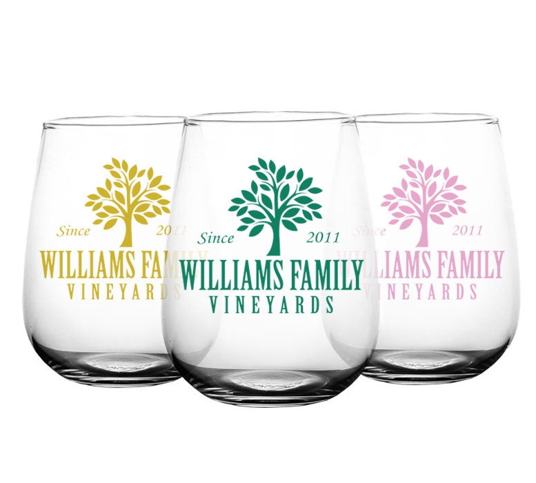 CUSTOMIZABLE - Stemless Wine Glass - 17 ounce - Family Tree