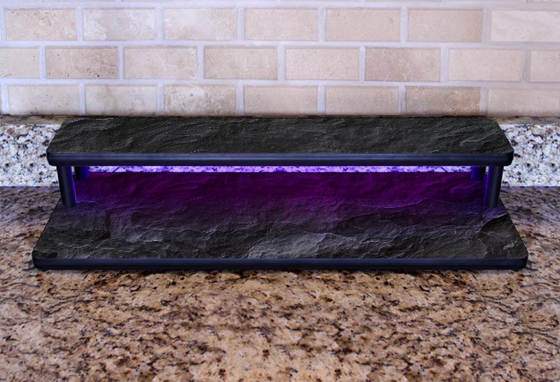 LED Counter Caddies™ - Slate Design Straight Shelf - Liquor/Wine Bottle Display - 24" Length w/ T-Molding - empty purple