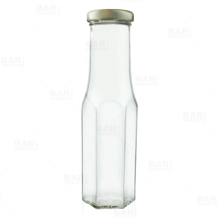 Tall Hexagon Craft Bartending Jar w/ Gold Lid - Clear 8.5 oz / 250ml