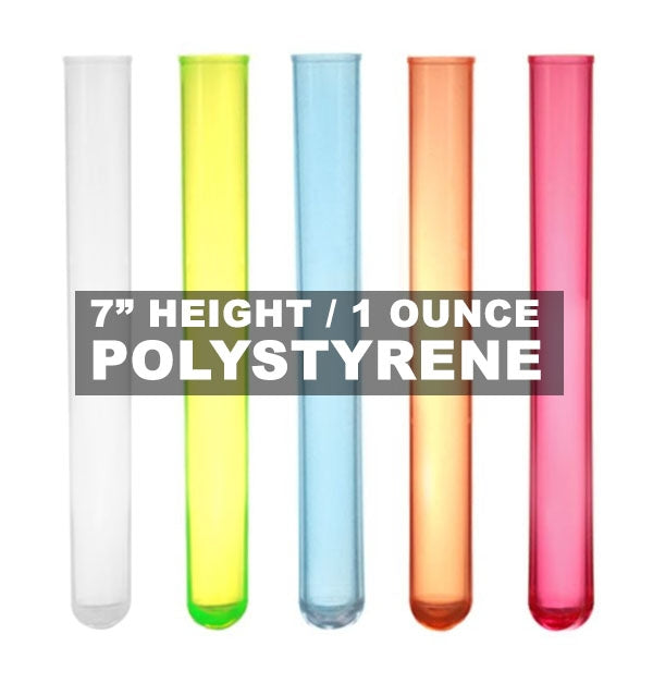 Long SHOTZ® 7" Test Tube Shooters, Smooth Polystyrene (100 Pack)