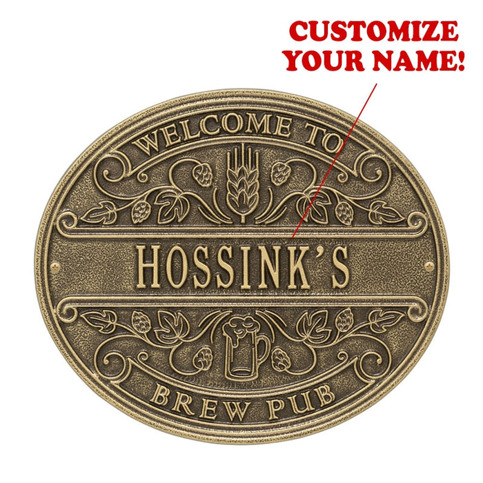 CUSTOMIZABLE Cast Aluminum Plaque - Welcome Brew Pub