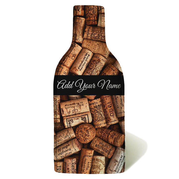 ADD YOUR NAME - Wine Bottle Cooler with Strap - Cork Pattern