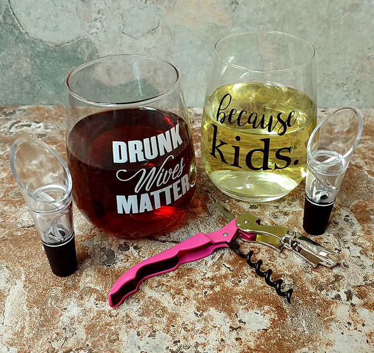 Stemless Wine Glass Gift Set for Mom