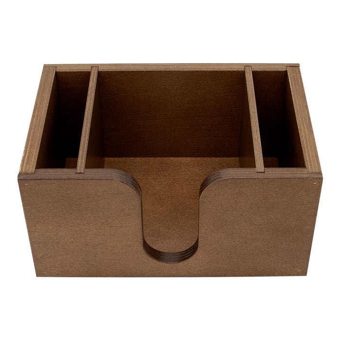 Wood Bar Caddy for Napkins, Straws, & Stirrers - Stained - Empty Front