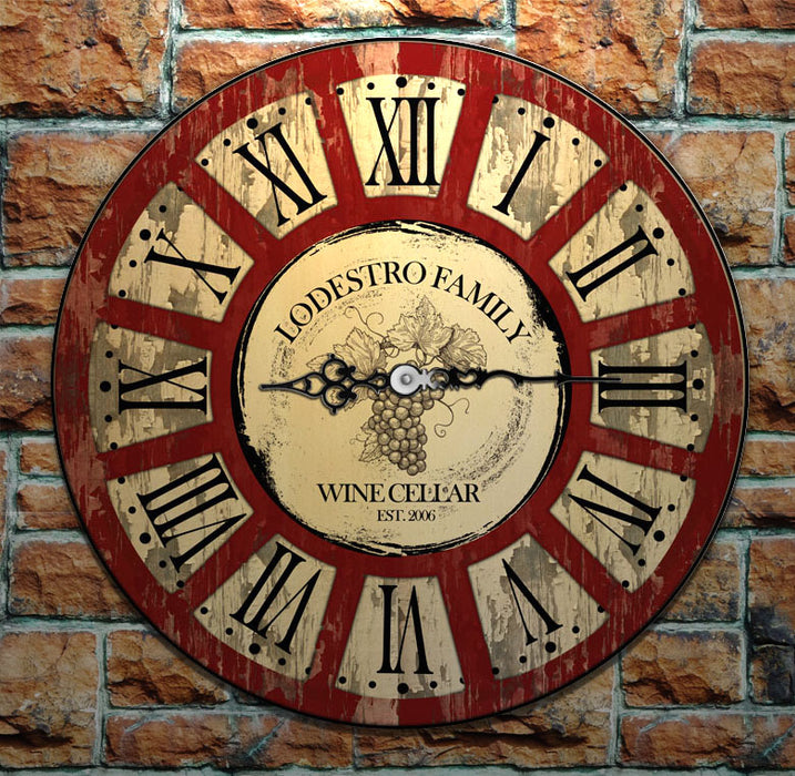 CUSTOMIZE - Rustic Wooden Clock - Wine Theme - Multiple Sizes