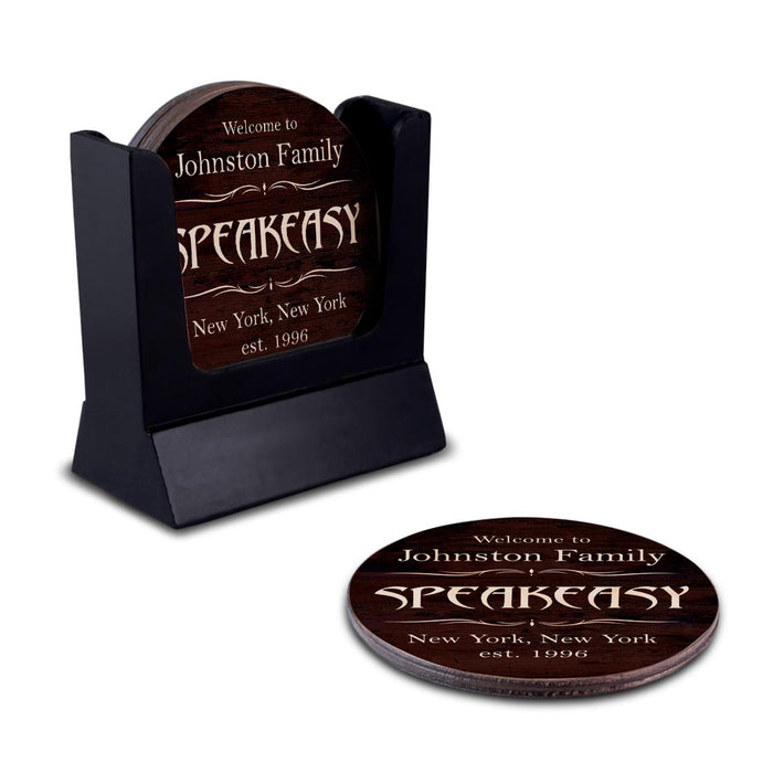 Wooden Round Coasters - Customizable - Speakeasy Theme - Set of 4