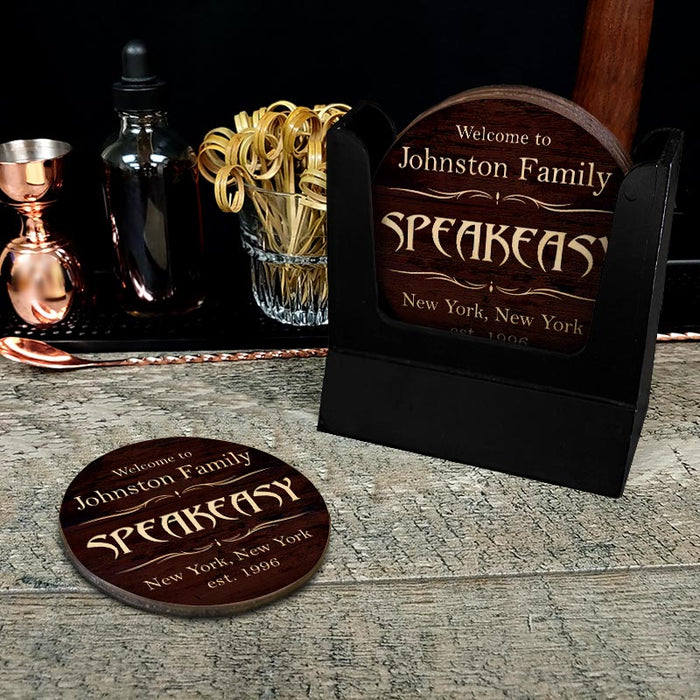 Wooden Round Coasters - Customizable - Speakeasy Theme - Set of 4