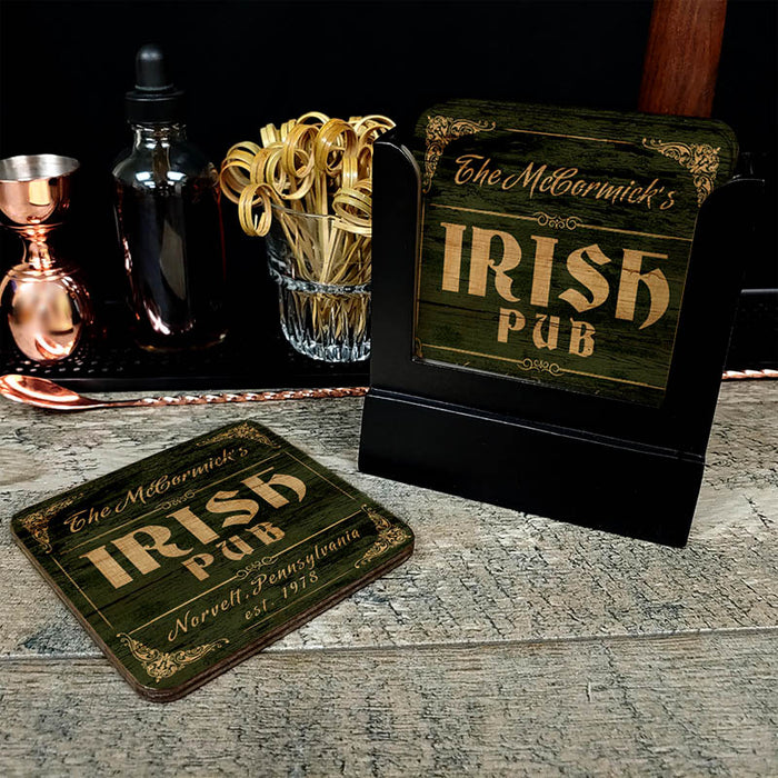 Wooden Square Coasters - Customizable - Irish Theme - Set of 4