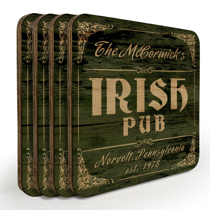 Wooden Square Coasters - Customizable - Irish Theme - Set of 4