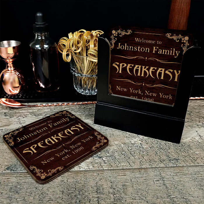 Wooden Square Coasters - Customizable - Speakeasy - Set of 4