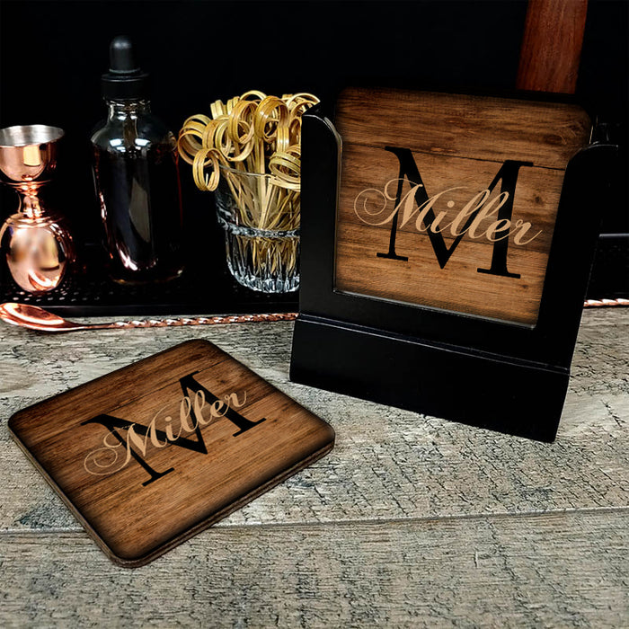 WOODEN SQUARE COASTERS - CUSTOMIZABLE - MONOGRAM - SET OF 4