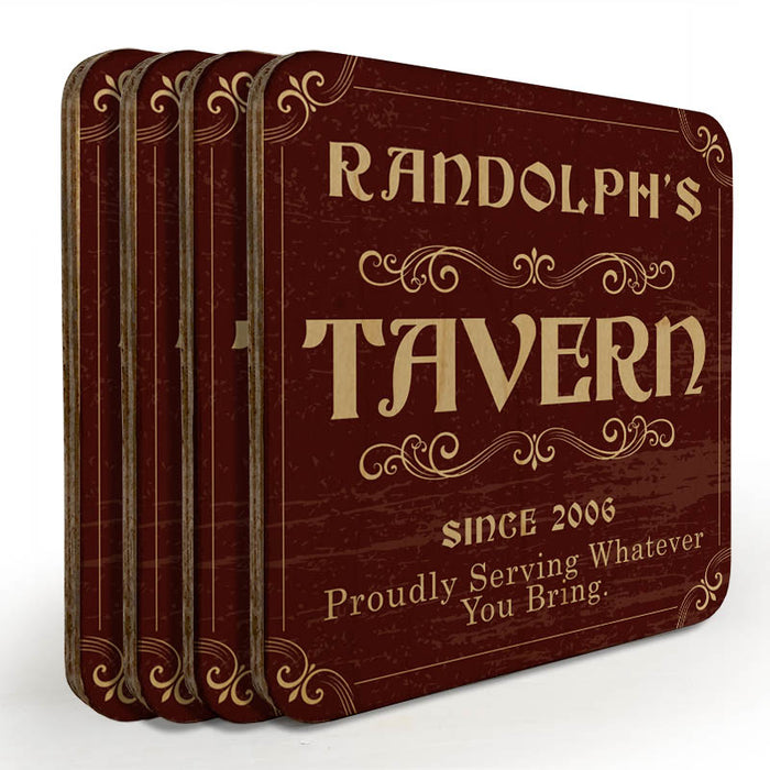 Wooden Square Coasters - Customizable - Tavern Theme - Set of 4