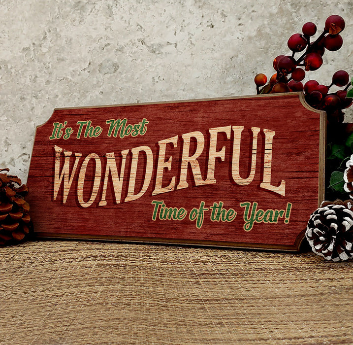 Wood Christmas Sign - Red Vintage Wonderful Time of the Year