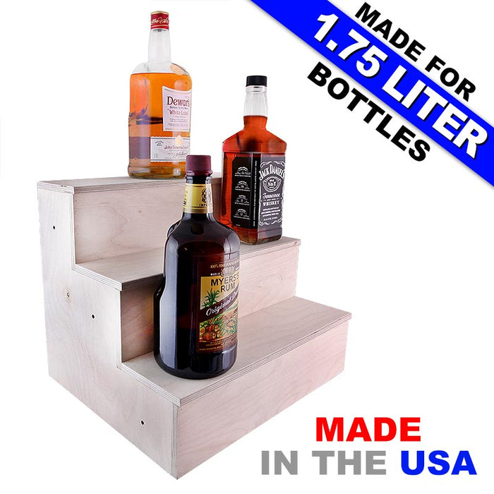 Wooden Liquor Bottle Shelves - Handcrafted in the USA - 3 Tier - Natural - Size Variants